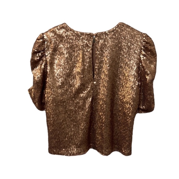 Abercrombie & Fitch Gold Sequin Ruched Puff Sleeve Top NWT Size L - Picture 4 of 4